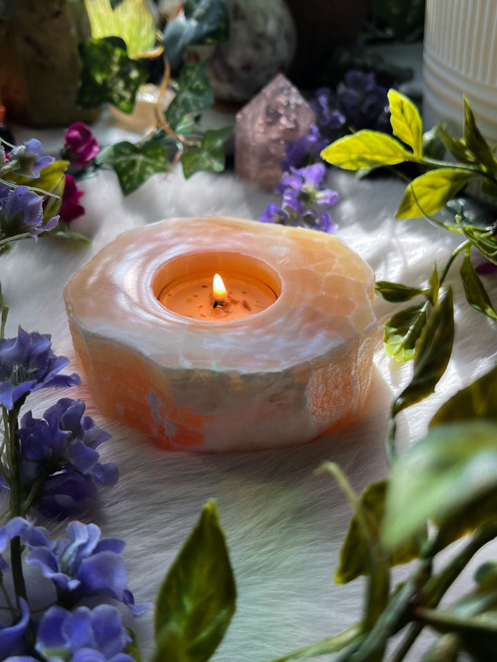 Orange Calcite Tea Light Holder