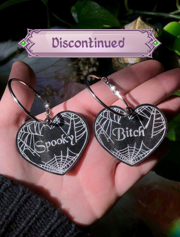 "Spooky Bitch" Heart Hoop Earrings PREORDER