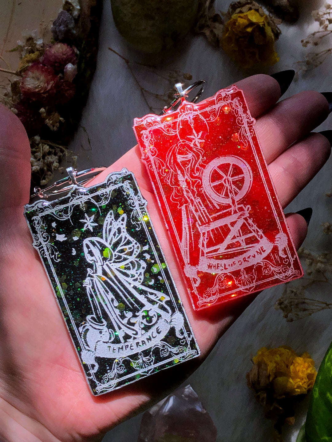 Black & Red Tarot Card Earrings