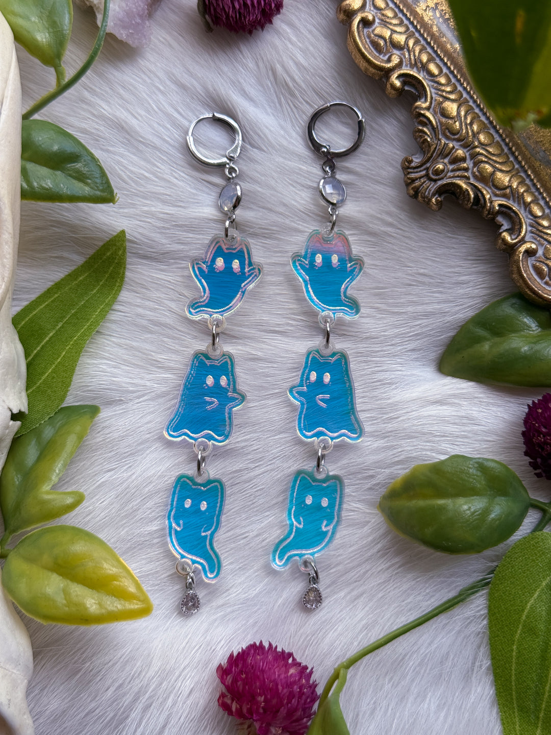 Ghost Kitty Suncatcher Earrings