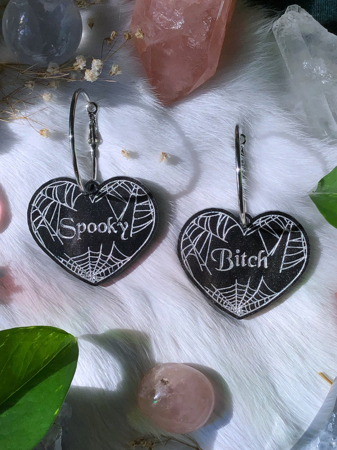 "Spooky Bitch" Heart Hoop Earrings