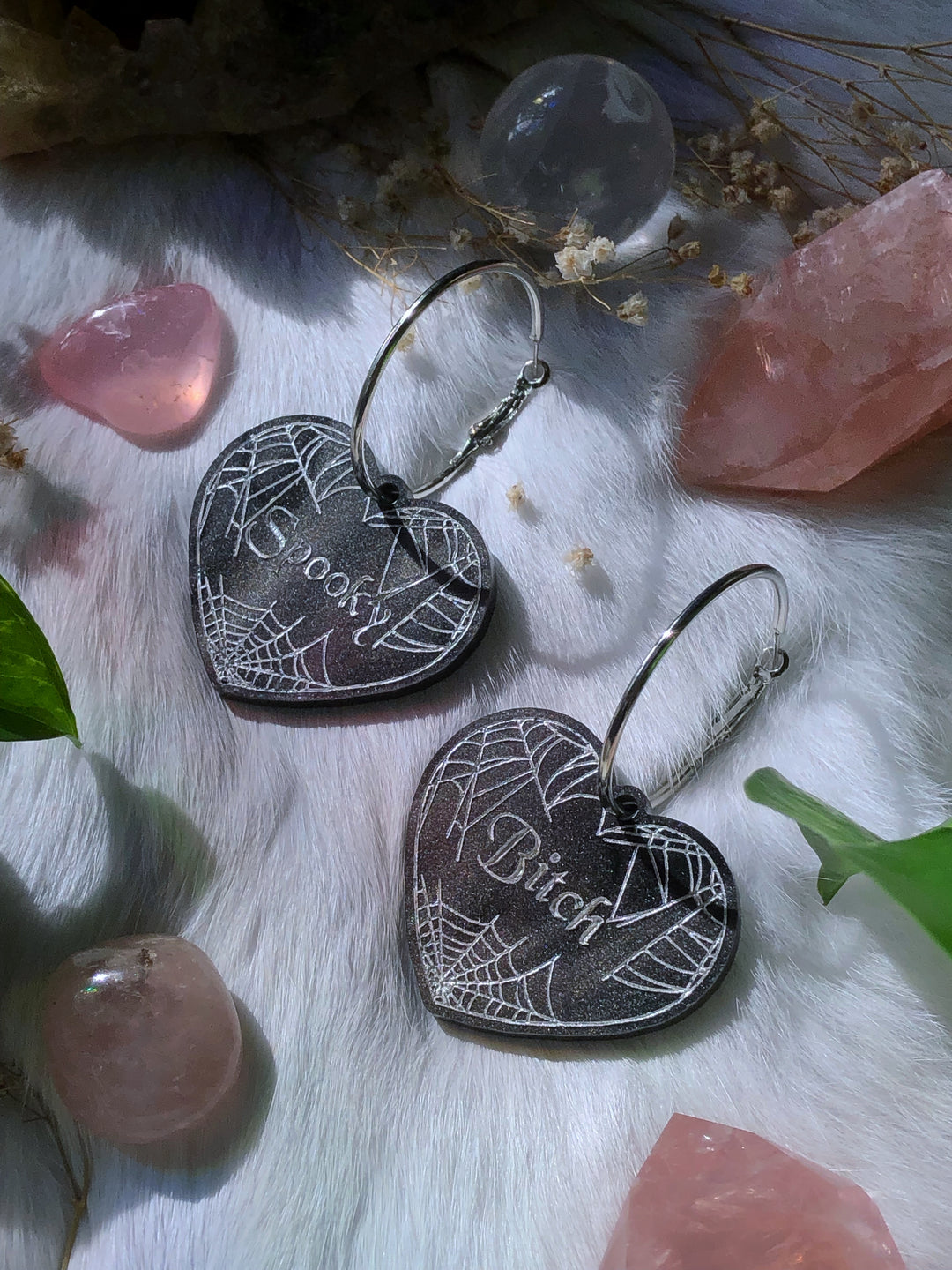 "Spooky Bitch" Heart Hoop Earrings