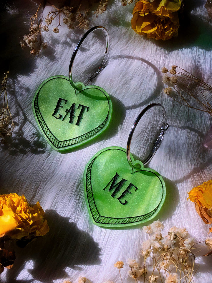 "Eat Me" Heart Hoop Earrings