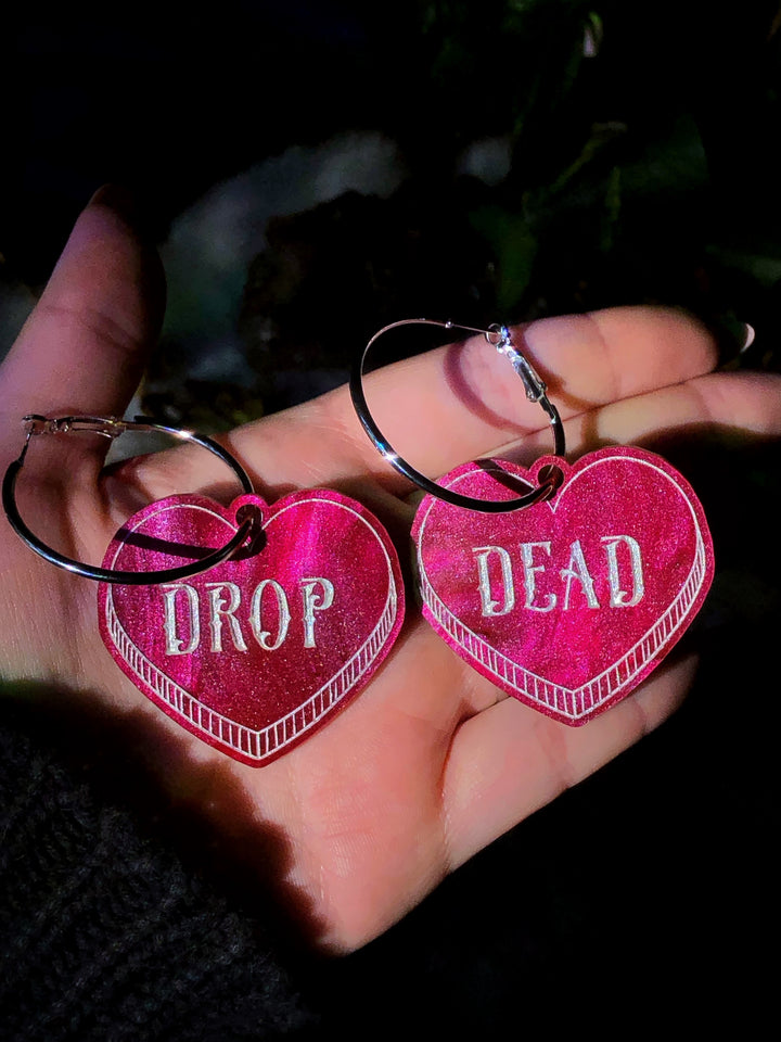 "Drop Dead" Heart Hoop Earrings