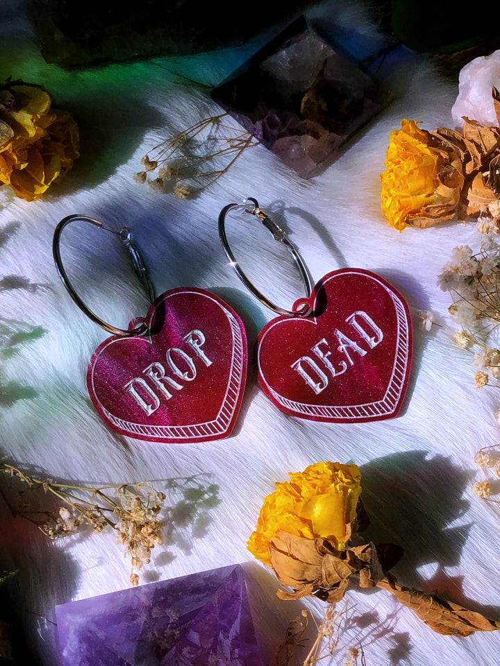 "Drop Dead" Heart Hoop Earrings