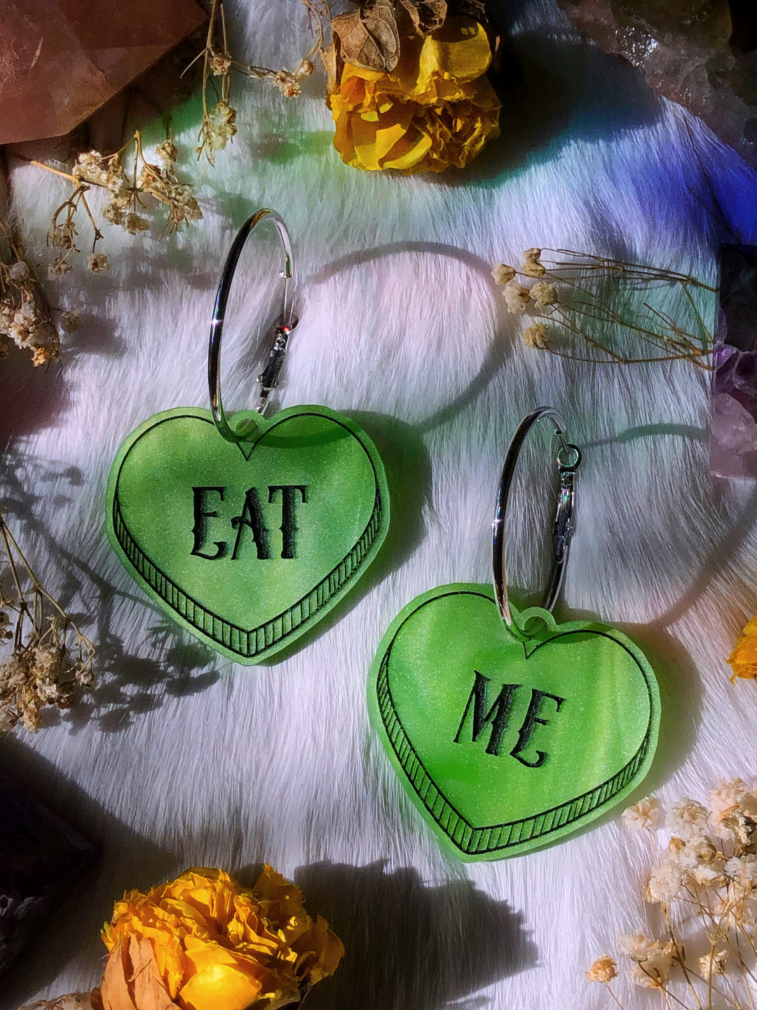 "Eat Me" Heart Hoop Earrings